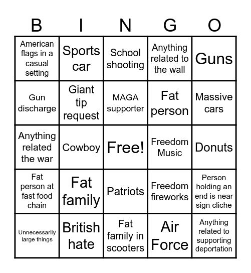 'Murica Bingo Card