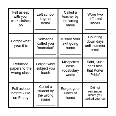 PORTER MS Bingo Card