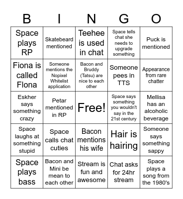 Spaceplumbs Stream Bingo Card