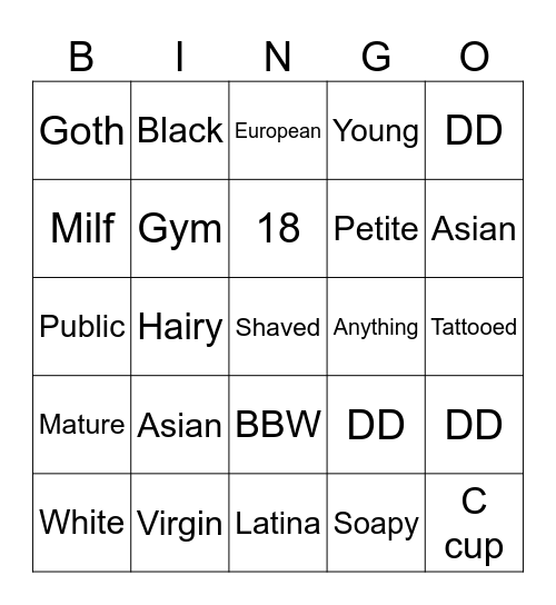 Nude Bingo Card