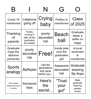 Graduation Bingo Card