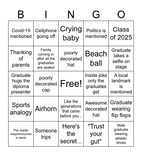 Graduation Bingo Card