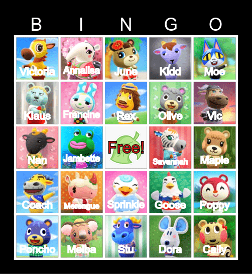Animal Crossing Bingo Card