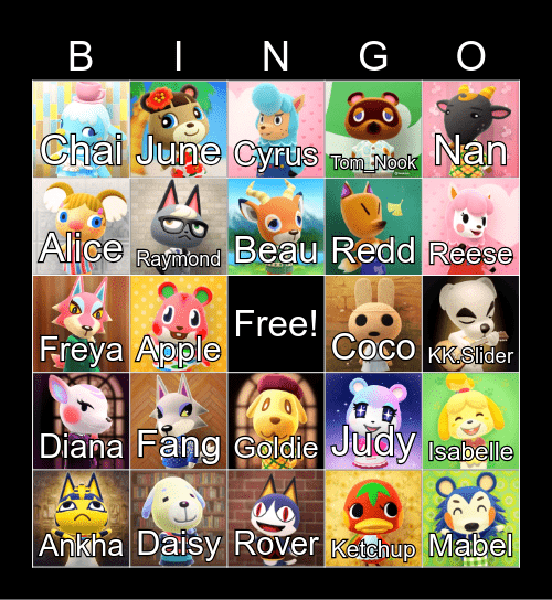 Animal Crossing Bingo Card
