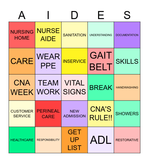 CNA Bingo Card