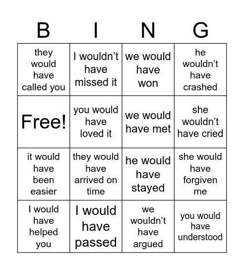 The Third Conditional Bingo Card
