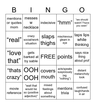 Audrey Bingo Card
