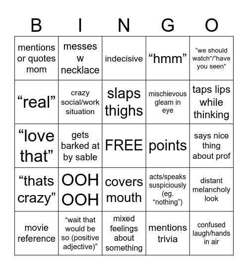 Audrey Bingo Card