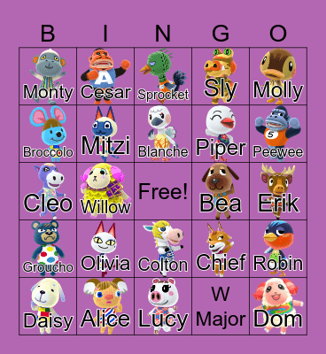 Animal Crossing Bingo Card