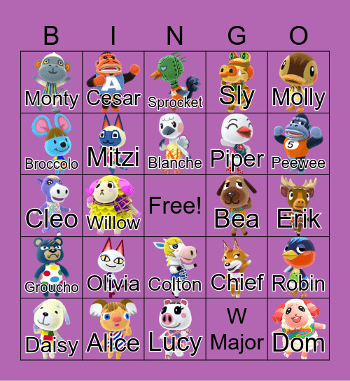 Animal Crossing Bingo Card