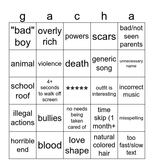 glmm Bingo Card