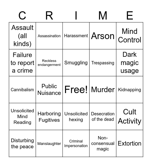 Misstivild Crime Bingo Card