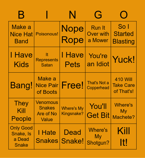 Copperhead Hater's Lingo Bingo Card