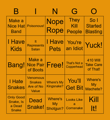 Copperhead Hater's Lingo Bingo Card