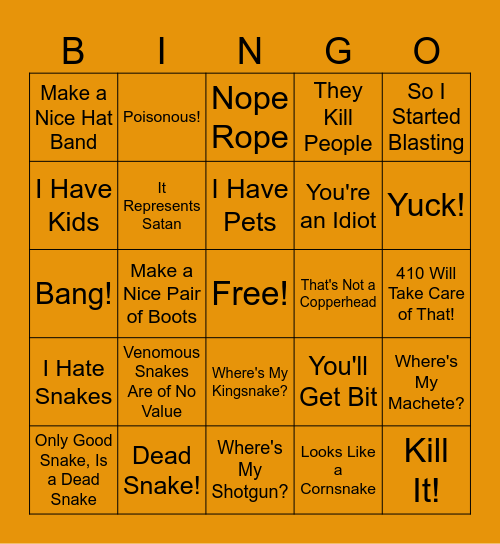Copperhead Hater's Lingo Bingo Card