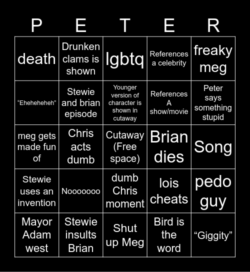 Family guy Bingo Card