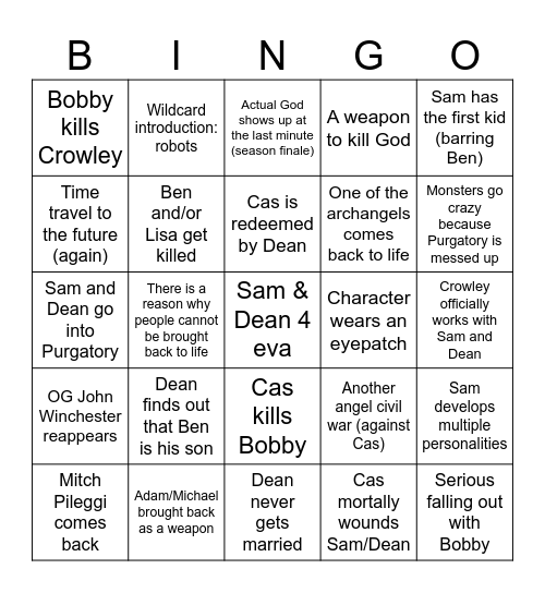 Post-s6 Predictions Bingo Card
