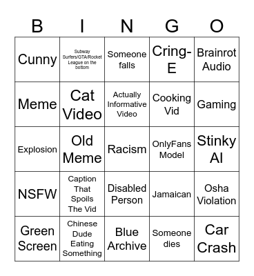 Instagram Pack Bingo Card