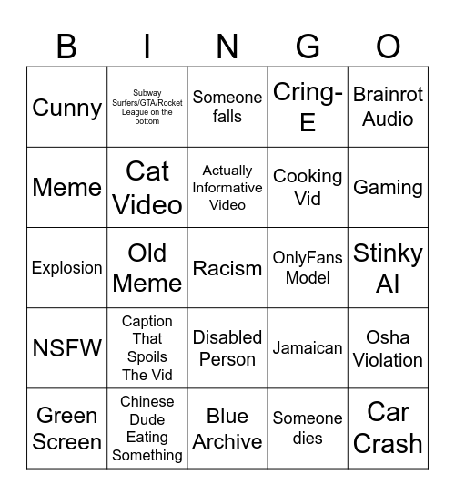 Instagram Pack Bingo Card