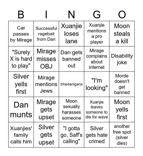 Clash Bingor Bingo Card