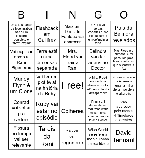 Bingo dos 2 Episódios finais da temporada Bingo Card