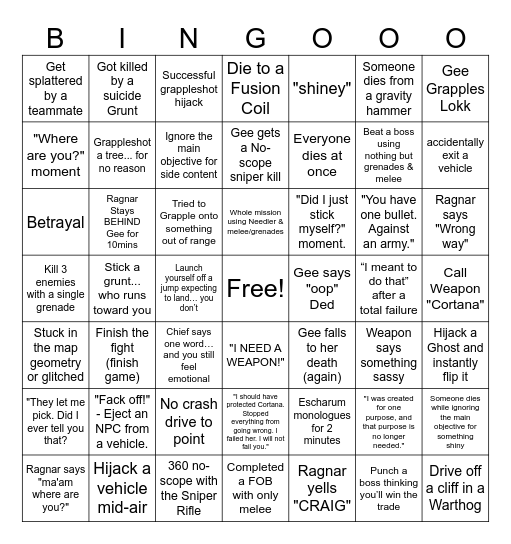 Halo Infinite Bingo Card Bingo Card