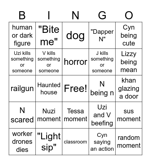 Murder Drones Bingo Card