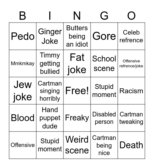 South park bingo Card