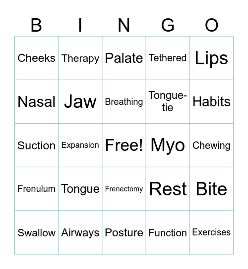 Myofunctional Bingo Card