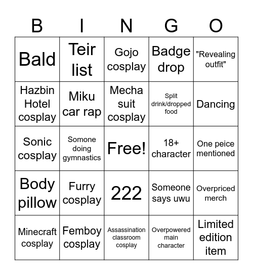 Anime North Bingo Card