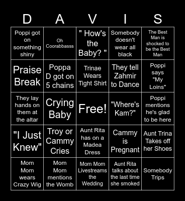 The Wedding Bingo! Bingo Card