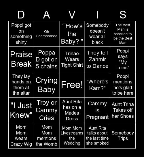 The Wedding Bingo! Bingo Card