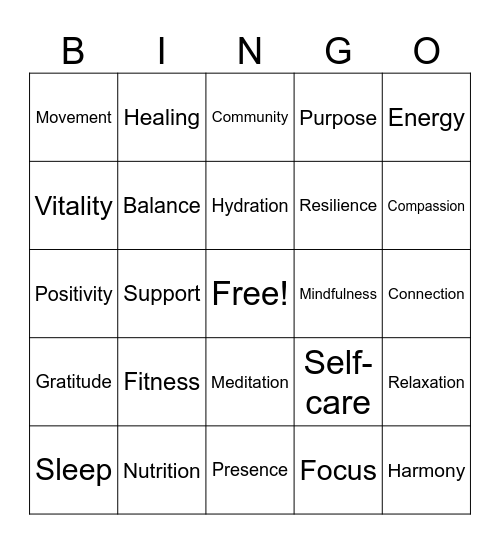 Wellness @ TGCH Bingo Card