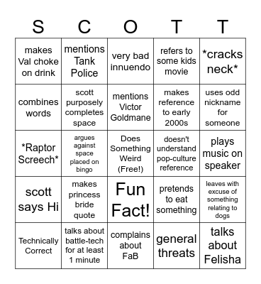 Scott Bingo Card