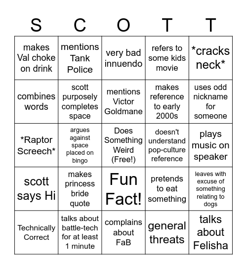 Scott Bingo Card