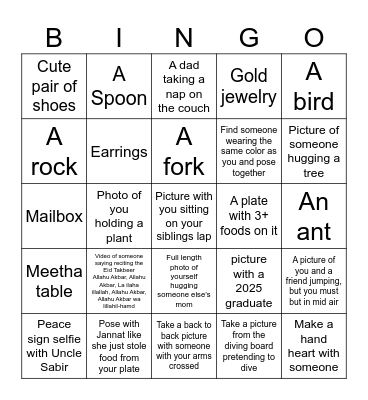 Eid Scavenger Hunt Bingo Card