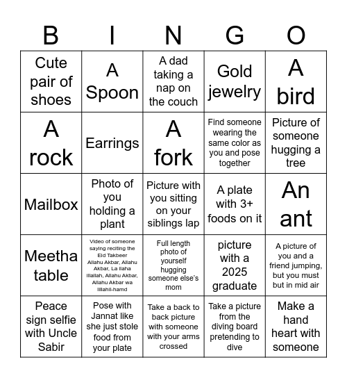 Eid Scavenger Hunt Bingo Card