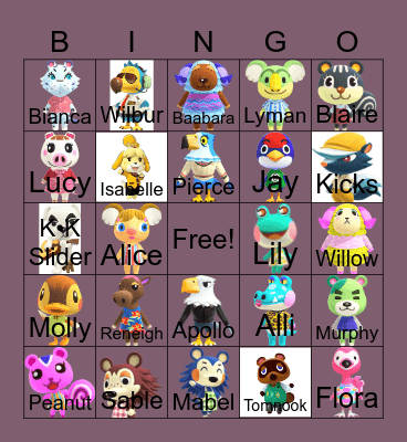 Animal Crossing Bingo Card