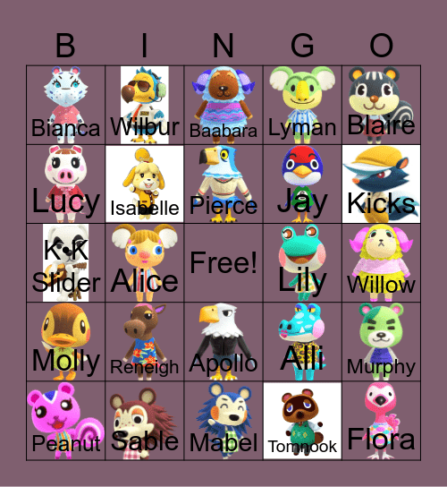 Animal Crossing Bingo Card