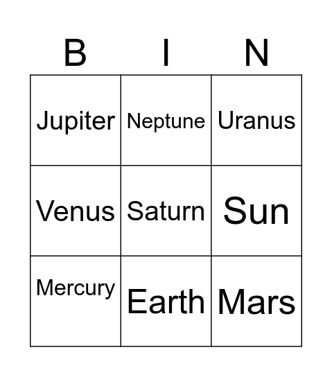 Solar System Bingo Card