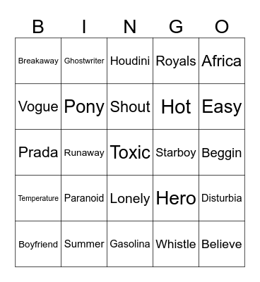 One word titles bb Bingo Card