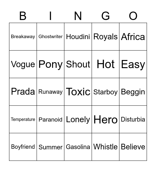 One word titles bb Bingo Card