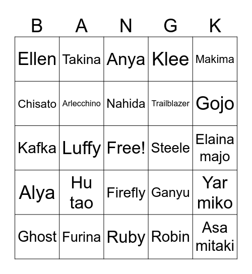 Event Bingo Card