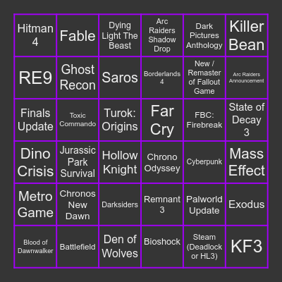 Summer Game Fest / Future Game Show Bingo Card