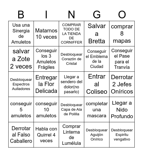 Hollow knight Santi Bingo Card