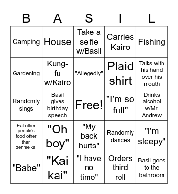Basil's Birthday Bingo Card