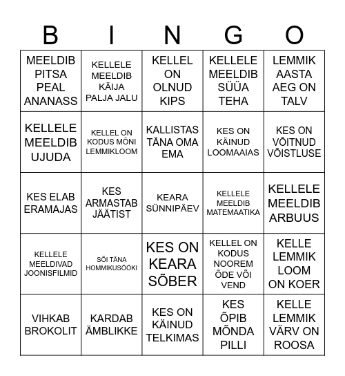 LEIA KEEGI Bingo Card