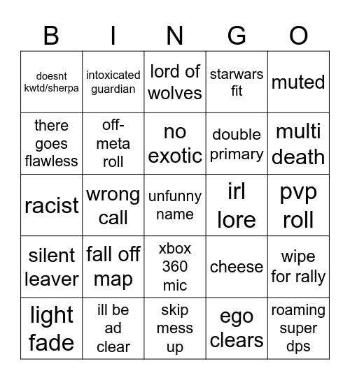 lfg Bingo Card