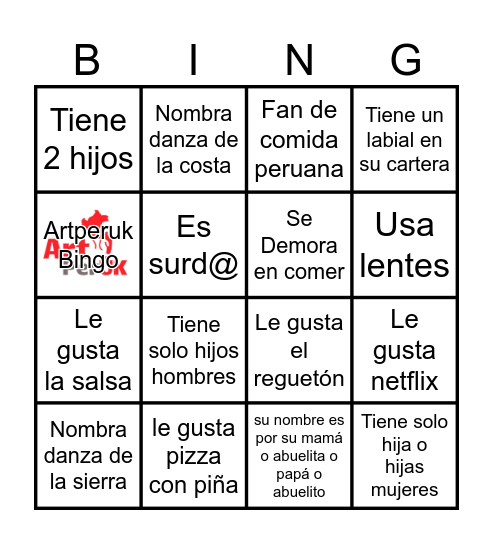 ArtPerUK Bingo! Bingo Card