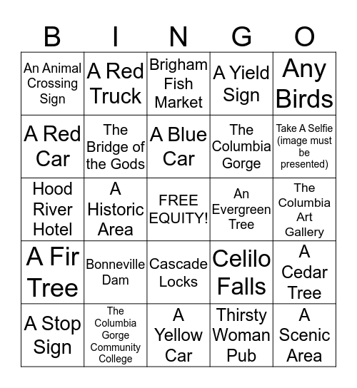 Gorge Learning Tour Bingo! Bingo Card